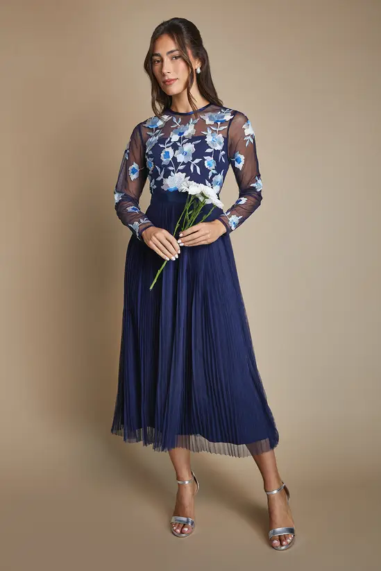 Embroidered Pleat Maxi Bridesmaid Dress - foto 5